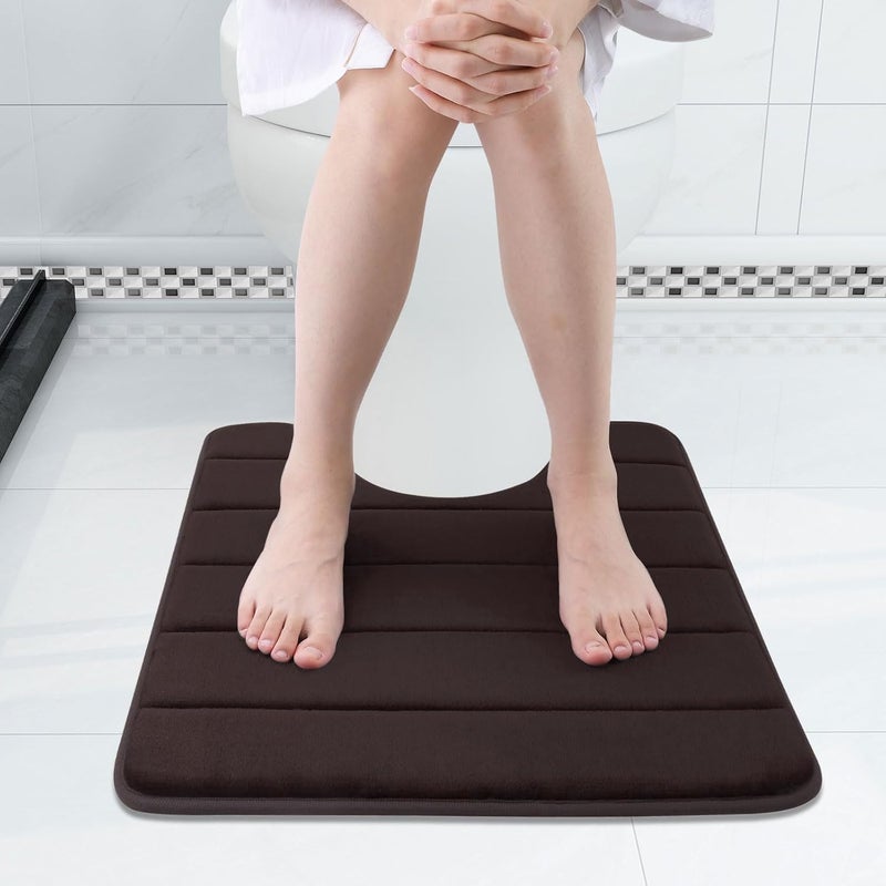 Buganda Memory Foam U-Shaped Contour Toilet Rugs, Non Slip Absorbent, Thick Soft Washable Bathroom Mat, Floor Carpet Bath Rugs Mat for Toilet Base (24" x 20", Brown) - Image 3
